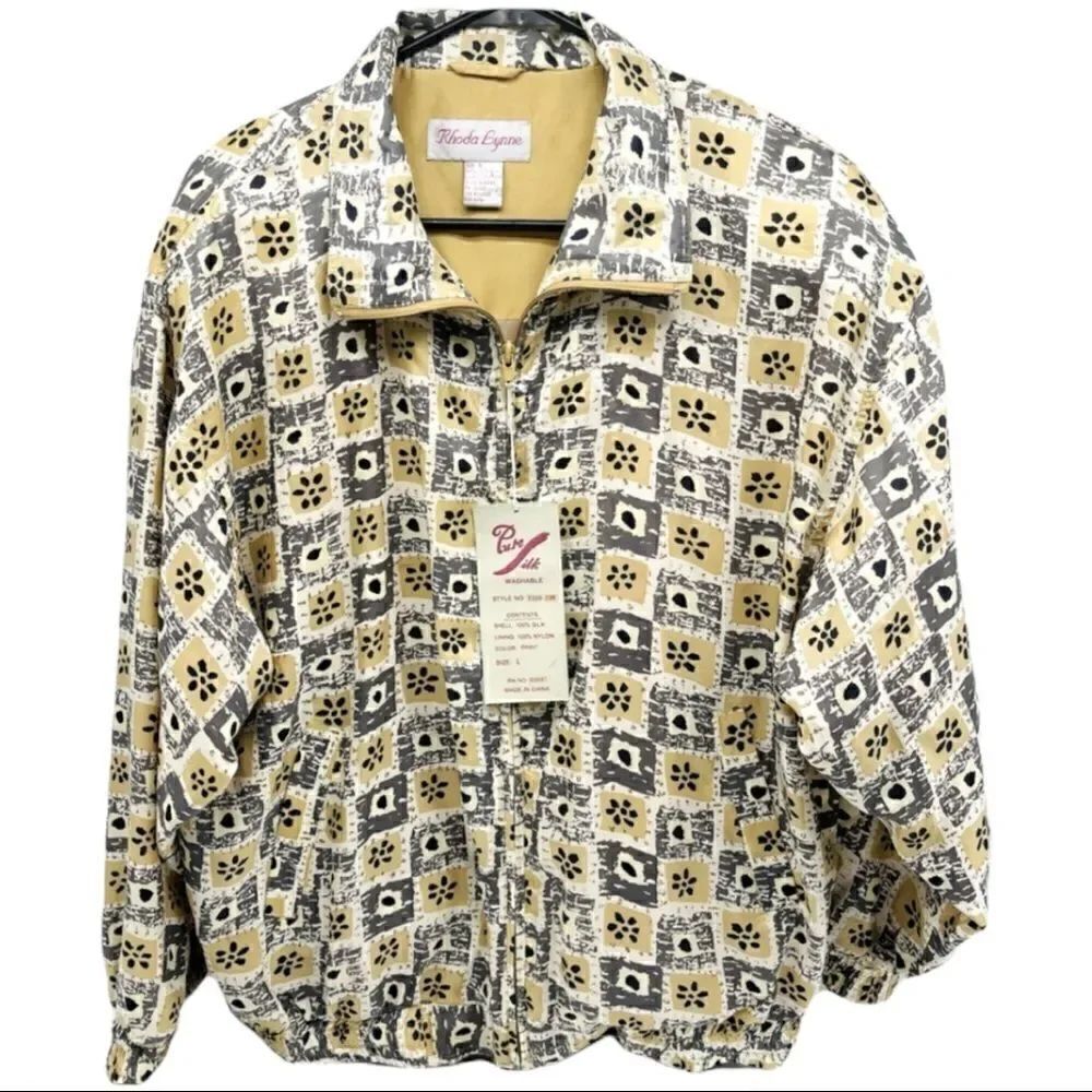 Rhoda Lynne Silk Vintage Light Zip Up Jacket Sz L